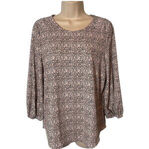 Adrianna Papell Womens Blouse Size M Keyhole Back 3/4 Sleeve Animal Print Office